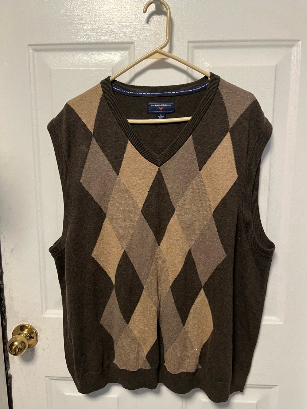Saddlebred Brown and Tan Argyle V-Neck Sweater Vest size XL